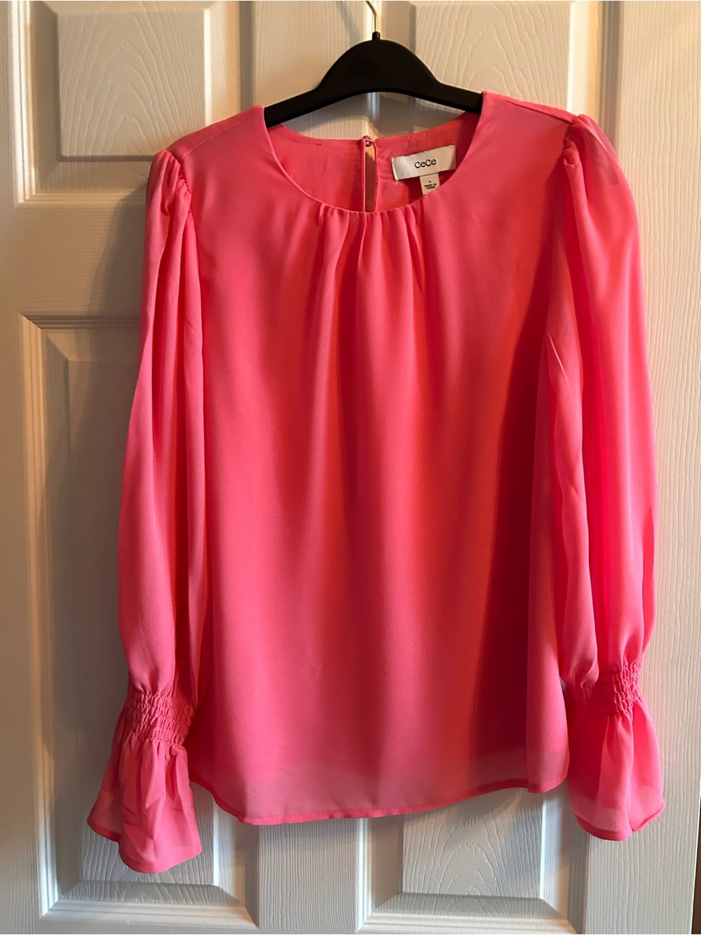 CeCe Vibrant Hot Pink Long Sleeve Blouse